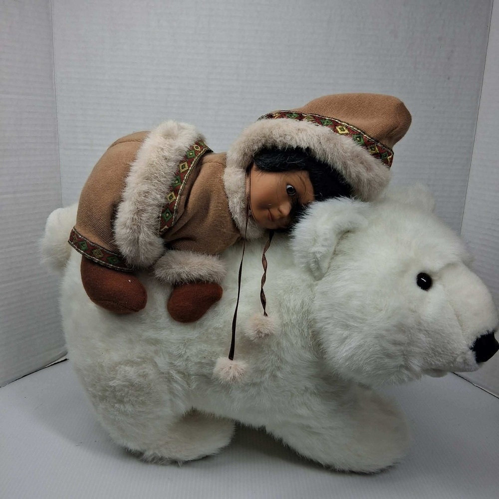 House of Lloyd 1992 Vtg Polar Bear with Arctic Child Plush Private Collection‎